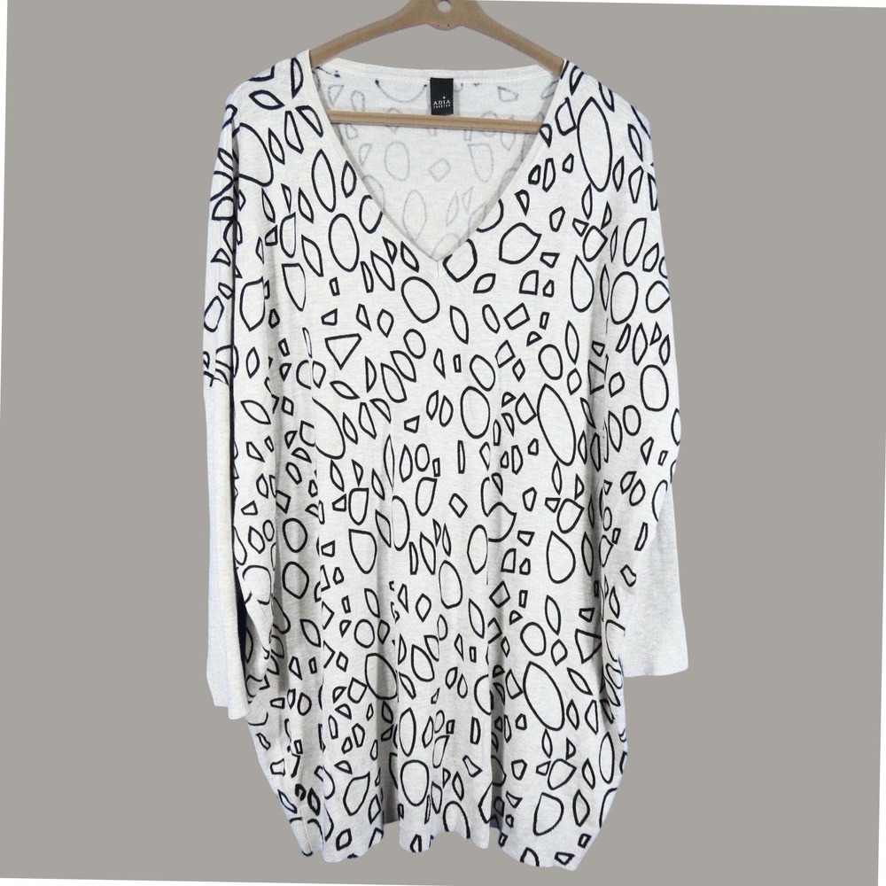 NWT ADIA NAVABI Super Soft LIGHTWEIGHT SWEATER TUNIC Gray/Black Print UK-L,US-20